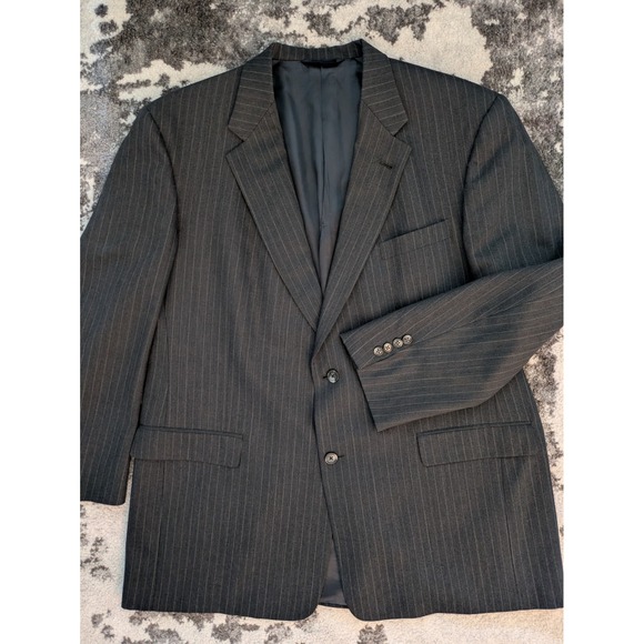 Burberry London‎ Mens Wool Blazer 48L Dark Gray Stripe Two-Button Suit Jacket - Picture 2 of 7